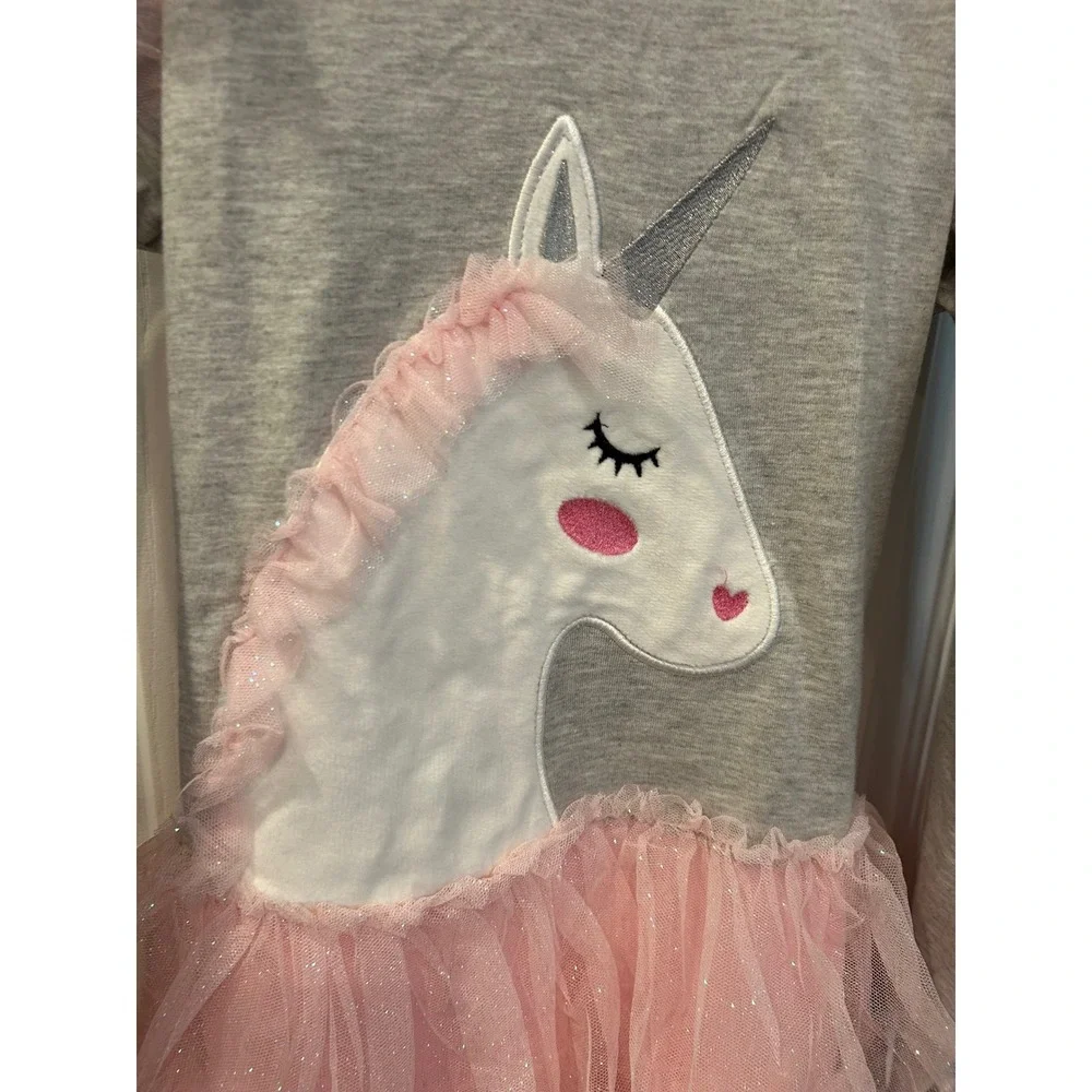 Dollie &‎ Me Girls Gray Pink Unicorn Tulle Tutu Dress Long Sleeve Size 14 k7000